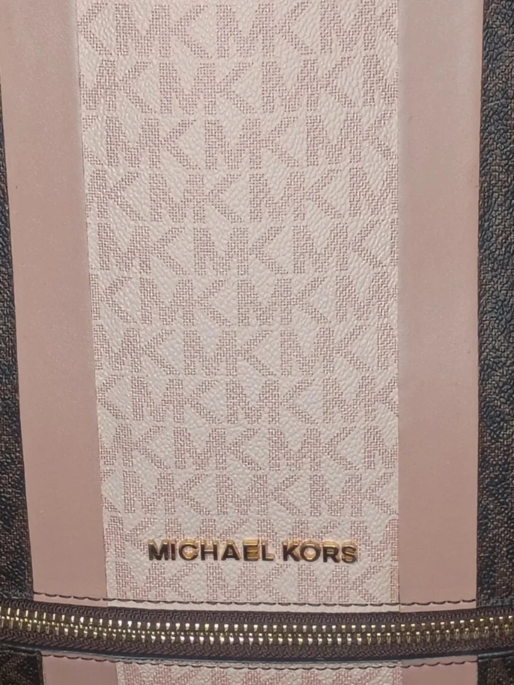 Michael Kors Rhea Zip Stripe Medium Backpack Pink & Brown Monogram